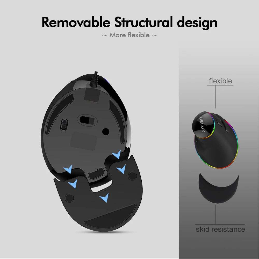Delux M618 PLUS Ergonomics Vertical Gaming Mouse 6 Buttons 4000 DPI RGB Wired/Wireless Right Hand Mice For PC Laptop Computer
