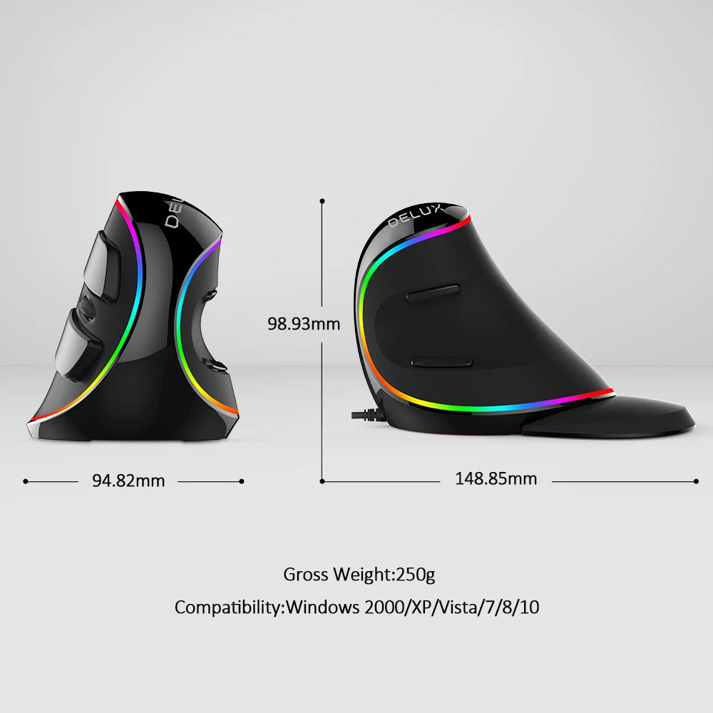Delux M618 PLUS Ergonomics Vertical Gaming Mouse 6 Buttons 4000 DPI RGB Wired/Wireless Right Hand Mice For PC Laptop Computer
