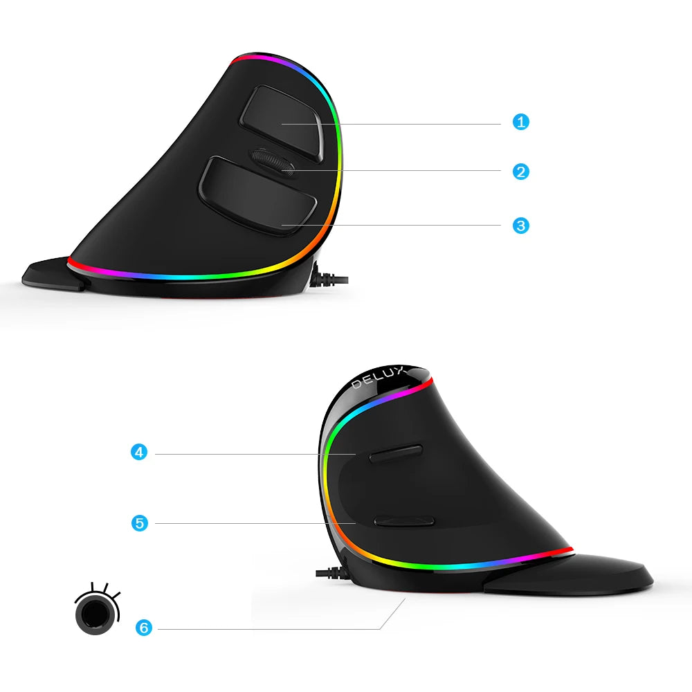 Delux M618 PLUS Ergonomics Vertical Gaming Mouse 6 Buttons 4000 DPI RGB Wired/Wireless Right Hand Mice For PC Laptop Computer
