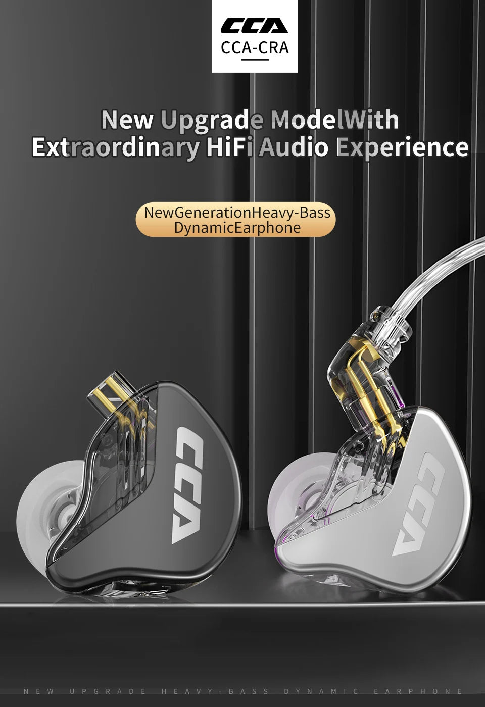 CCA CRA In Ear Headphones Ultra-Thin Diaphragm Dynamic Driver IEM Earphones Bass Wired Gaming Earbuds with Detachable Cable