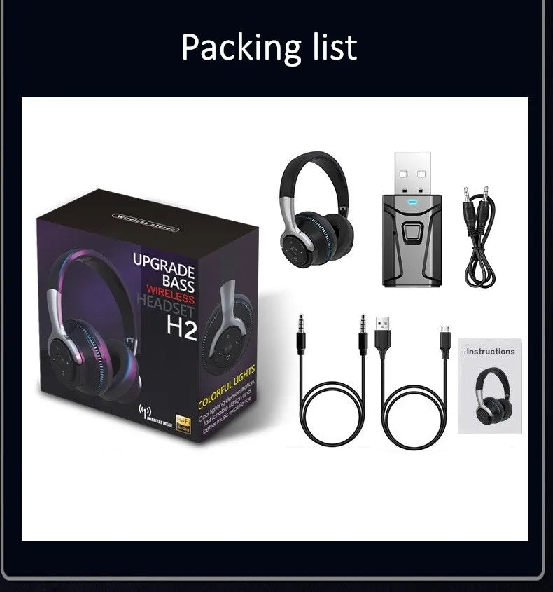 Tv Bluetooth Headphones Wireless Headphon with Mic USB Adaptor Headset Noise Canceling Stereo Foldable Bass for TV Earphone
