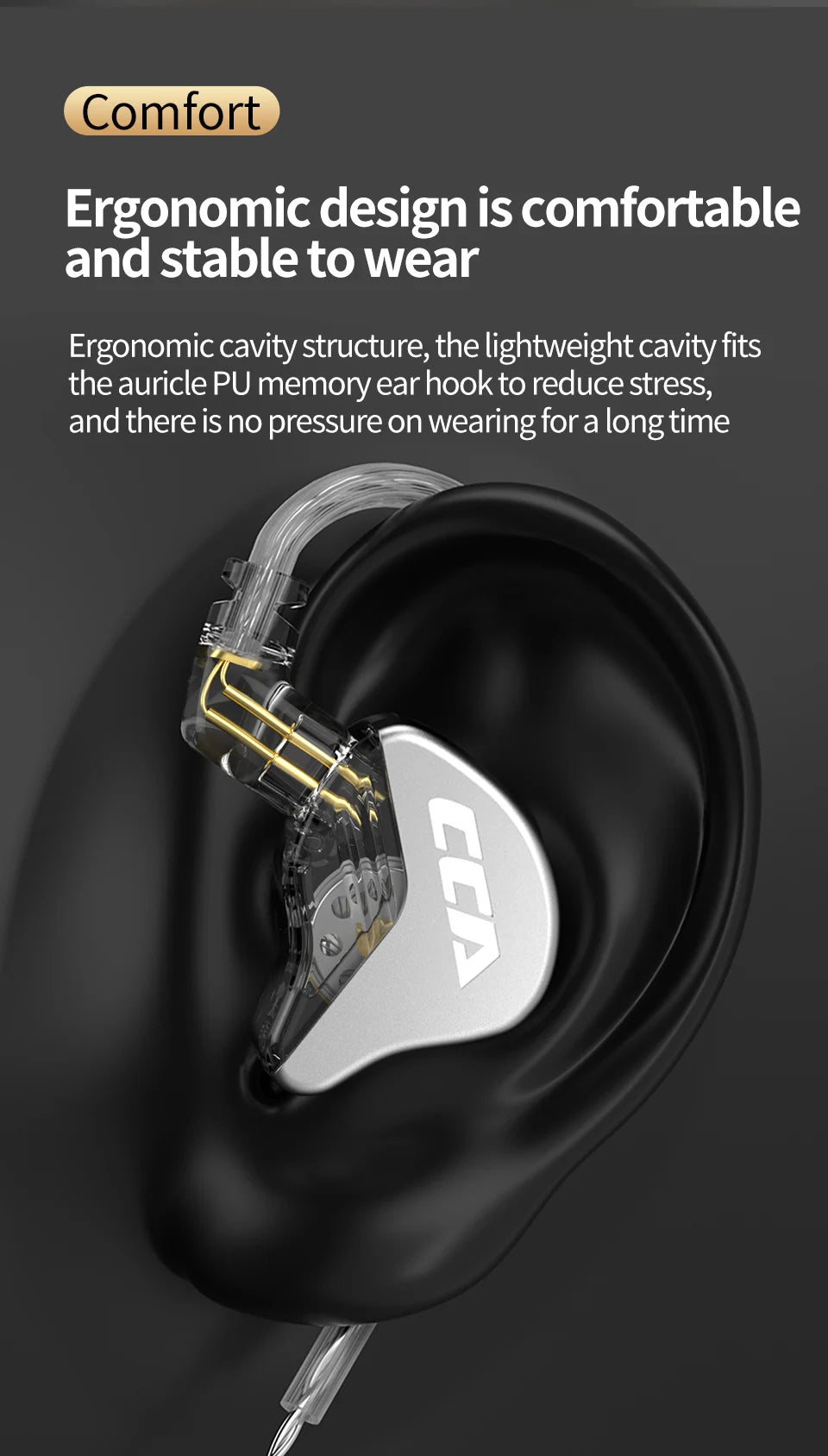 CCA CRA In Ear Headphones Ultra-Thin Diaphragm Dynamic Driver IEM Earphones Bass Wired Gaming Earbuds with Detachable Cable