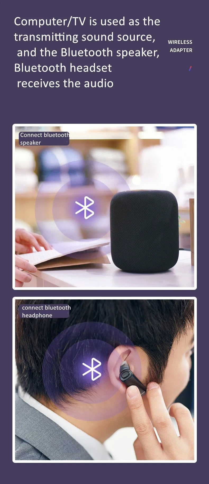 Tv Bluetooth Headphones Wireless Headphon with Mic USB Adaptor Headset Noise Canceling Stereo Foldable Bass for TV Earphone