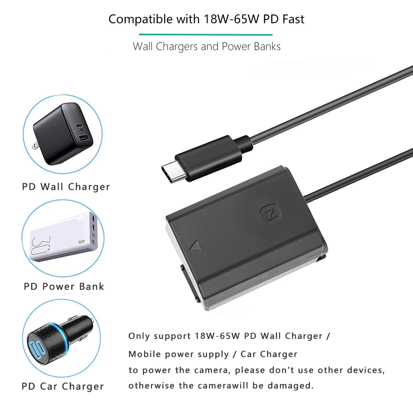 NP-FZ100 A7III Dummy Battery Adapter for Sony Alpha A7IV A6600 A7SIII A7C A1 FX3 A7R3 A7R IV, A9 A9R A9S Cameras