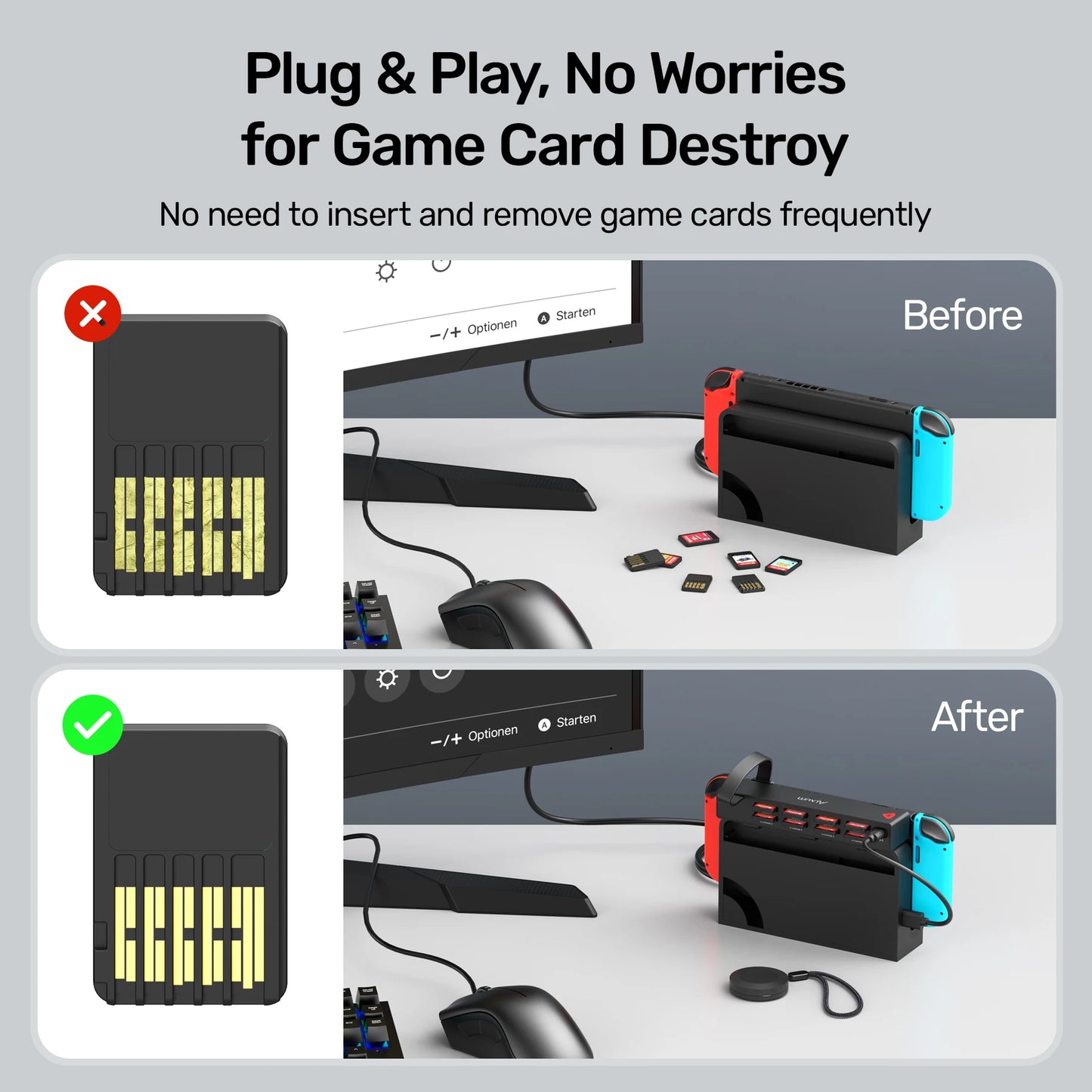 Alxum D1100B For Nintendo Switch Game Card Reader with Wireless Remote Gaming Gamers Accessories Plug & Play USB Powered Black