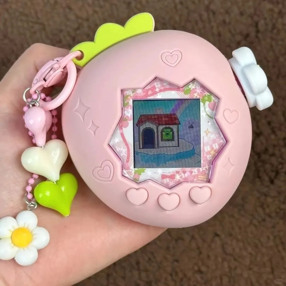 Silicone Protective Knob Cover with Panel Paper Pendant Protective Shell Red Pink Strawberry for Tamagotchi for Paradise Uni