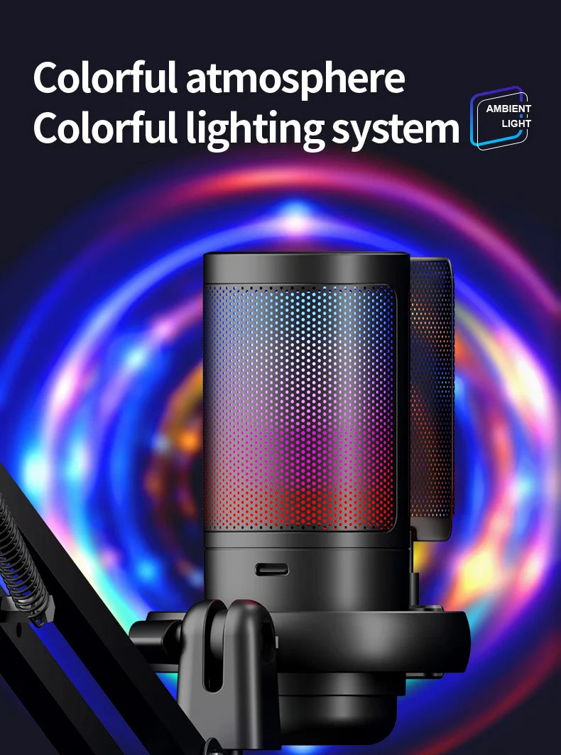 ME6S USB Condenser Gaming Professional Podcast Microphone Studio Recording Microphone Ampliant RGB Gaming Microphone