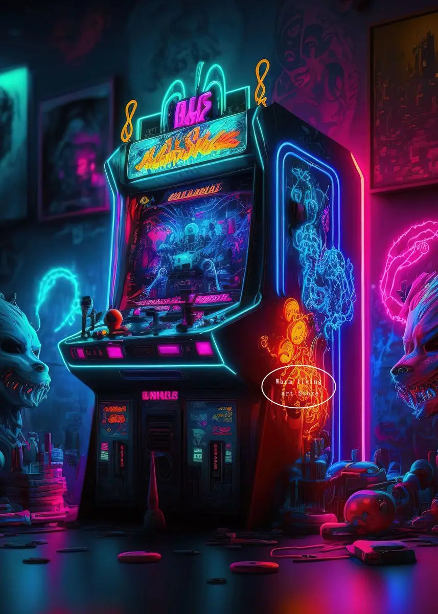 80s Retro Neon Game Quotes Poster Boy Gaming Controller Gamer Zone Room Eat Sleep Game Repeat Canvas Painting Home Decor Gift