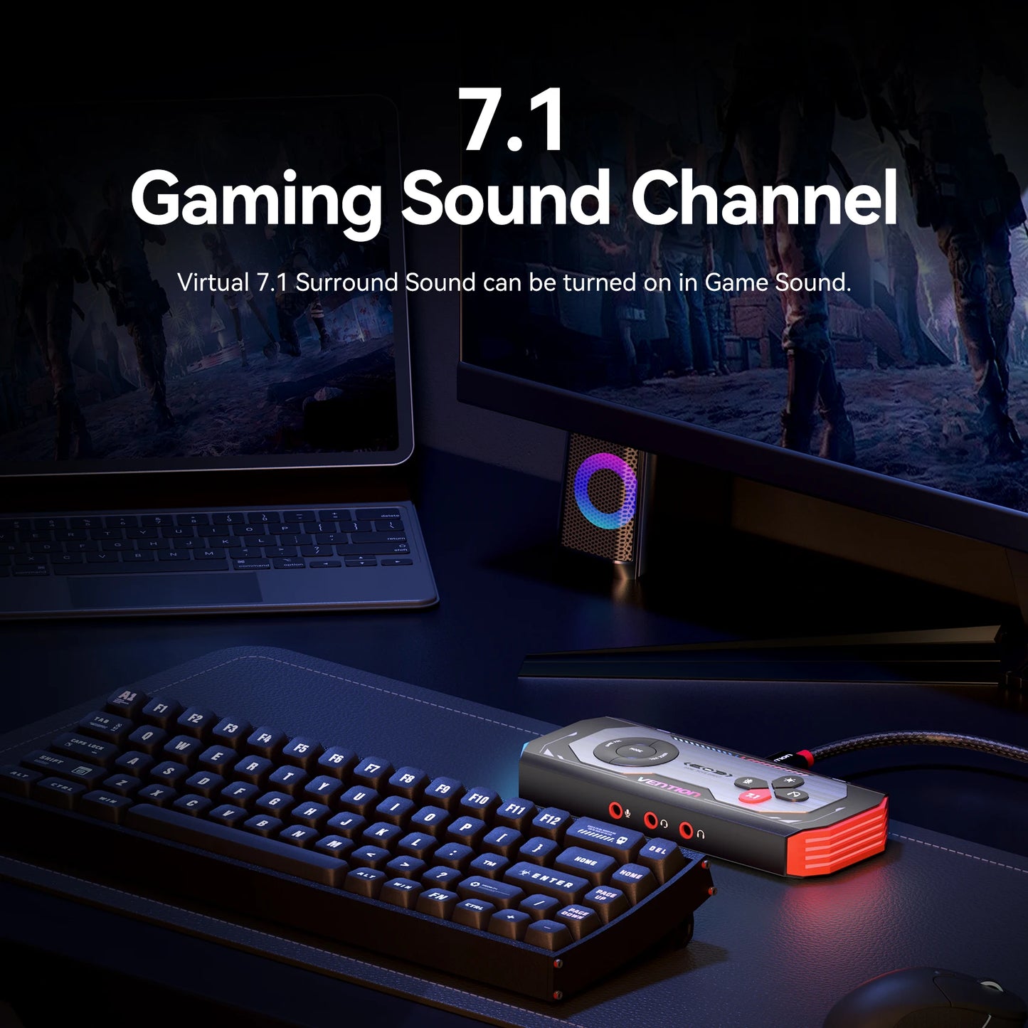 Vention External USB Computer Sound Card 7.1 Channel for Gaming External Audio Amplifier USB Adapter Plug and Play for PC Laptop
