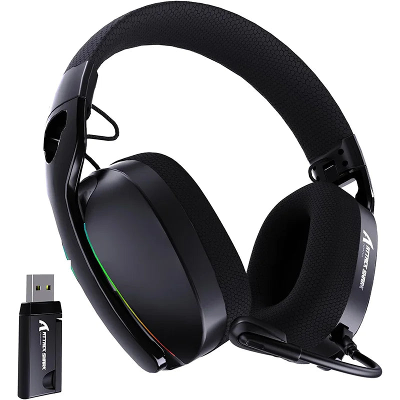 ATTACK SHARK L90 Ultralight Wireless Gaming Headset, BT, 2.4G, 3.5mm Wired, RGB Foldable 7.2 Surround Sound Over-Ear Earmuffs