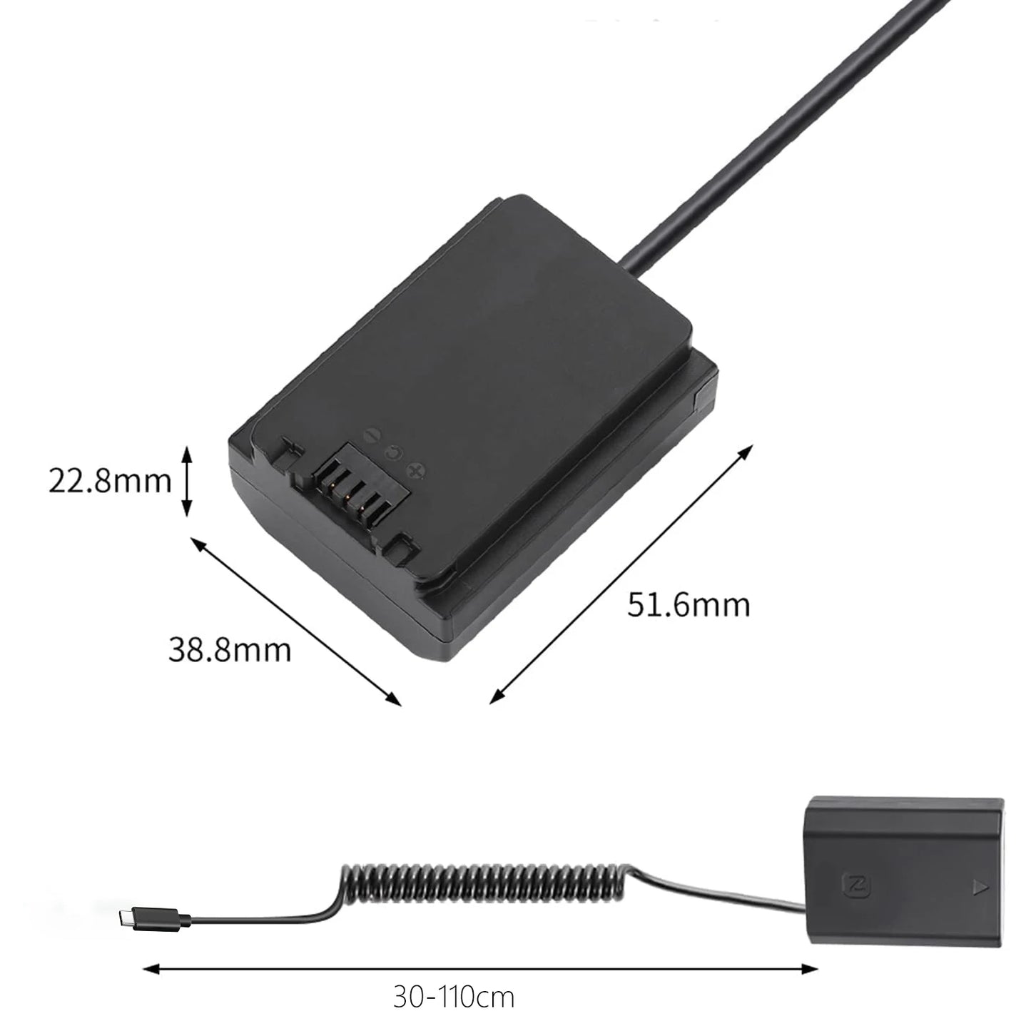 NP-FZ100 A7III Dummy Battery Adapter for Sony Alpha A7IV A6600 A7SIII A7C A1 FX3 A7R3 A7R IV, A9 A9R A9S Cameras