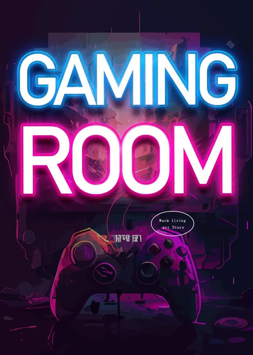 80s Retro Neon Game Quotes Poster Boy Gaming Controller Gamer Zone Room Eat Sleep Game Repeat Canvas Painting Home Decor Gift