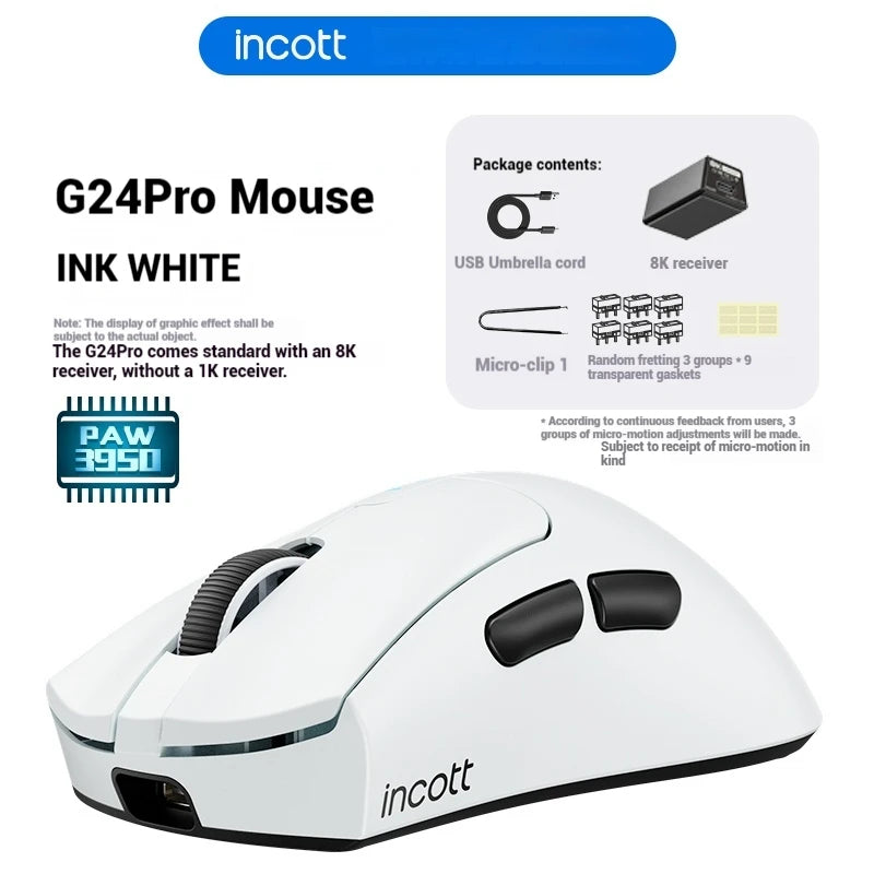 New Original Incott G24 Pro Wireless Mouse Dual Mode 8k Paw3950 Sensor Fast Charge Wireless Gaming Mouse Custom  Mice Pc Gamer G