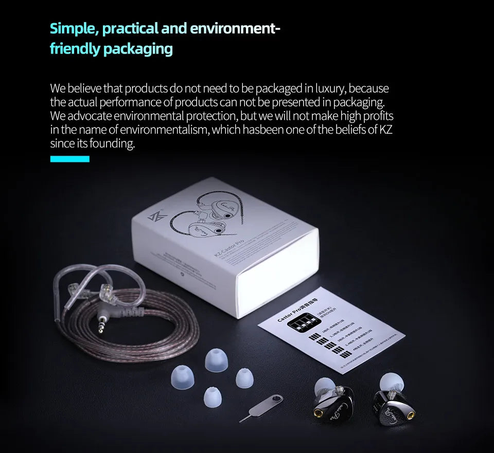 KZ Castor PRO Wired In-Ear Earphones Dynamic Drivers High-end Tunable Earphones HIFI Sound IEM Bass Headphones Gaming Headset