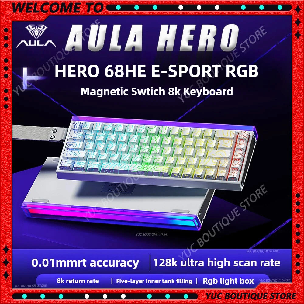 New AULA HERO 68HE/ULTRA INSTOCK Magnetic Switch Gaming Keyboard&Mouse E-sport Custom Mechanical Wired Keyboard Accessories