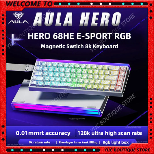 New AULA HERO 68HE/ULTRA INSTOCK Magnetic Switch Gaming Keyboard&Mouse E-sport Custom Mechanical Wired Keyboard Accessories