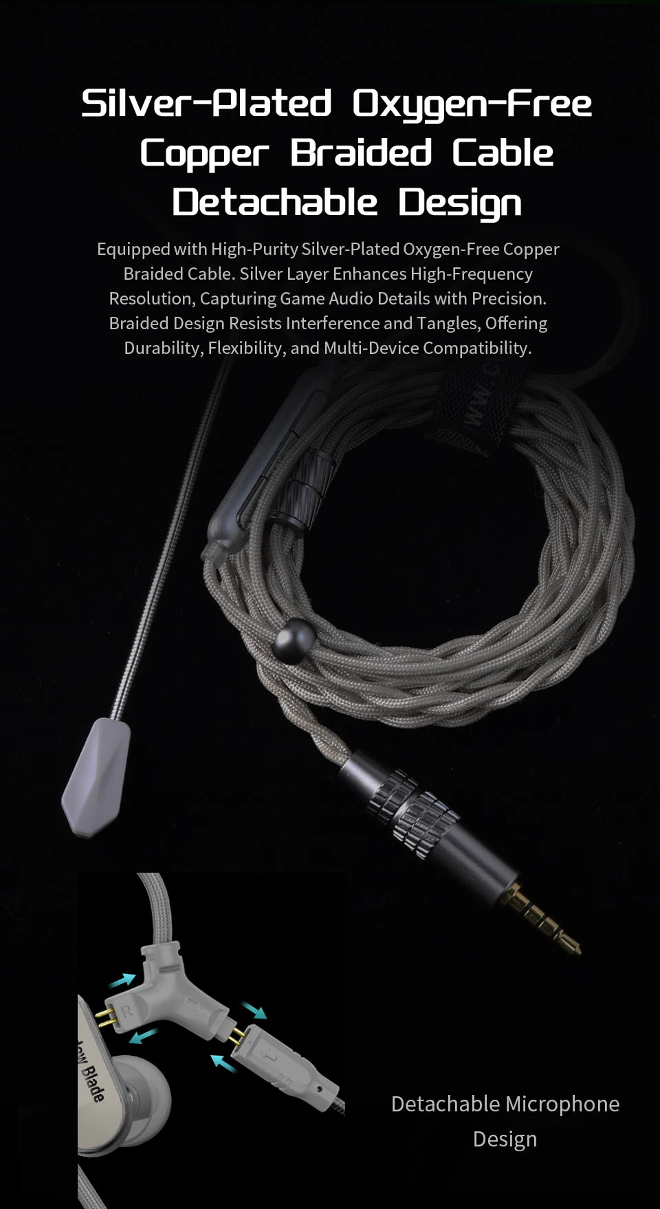 CVJ Shadow Blade Vibration Music Gaming IEM HIFI Wired in-ear Earphones Dynamic Driver + Vibration Unit with Tuning Tubes HD MIC