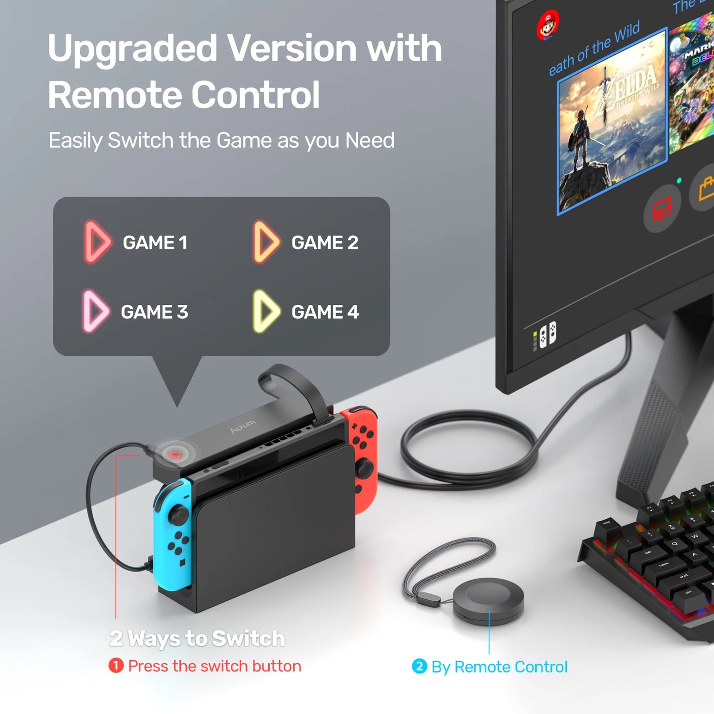 Alxum D1100B For Nintendo Switch Game Card Reader with Wireless Remote Gaming Gamers Accessories Plug & Play USB Powered Black