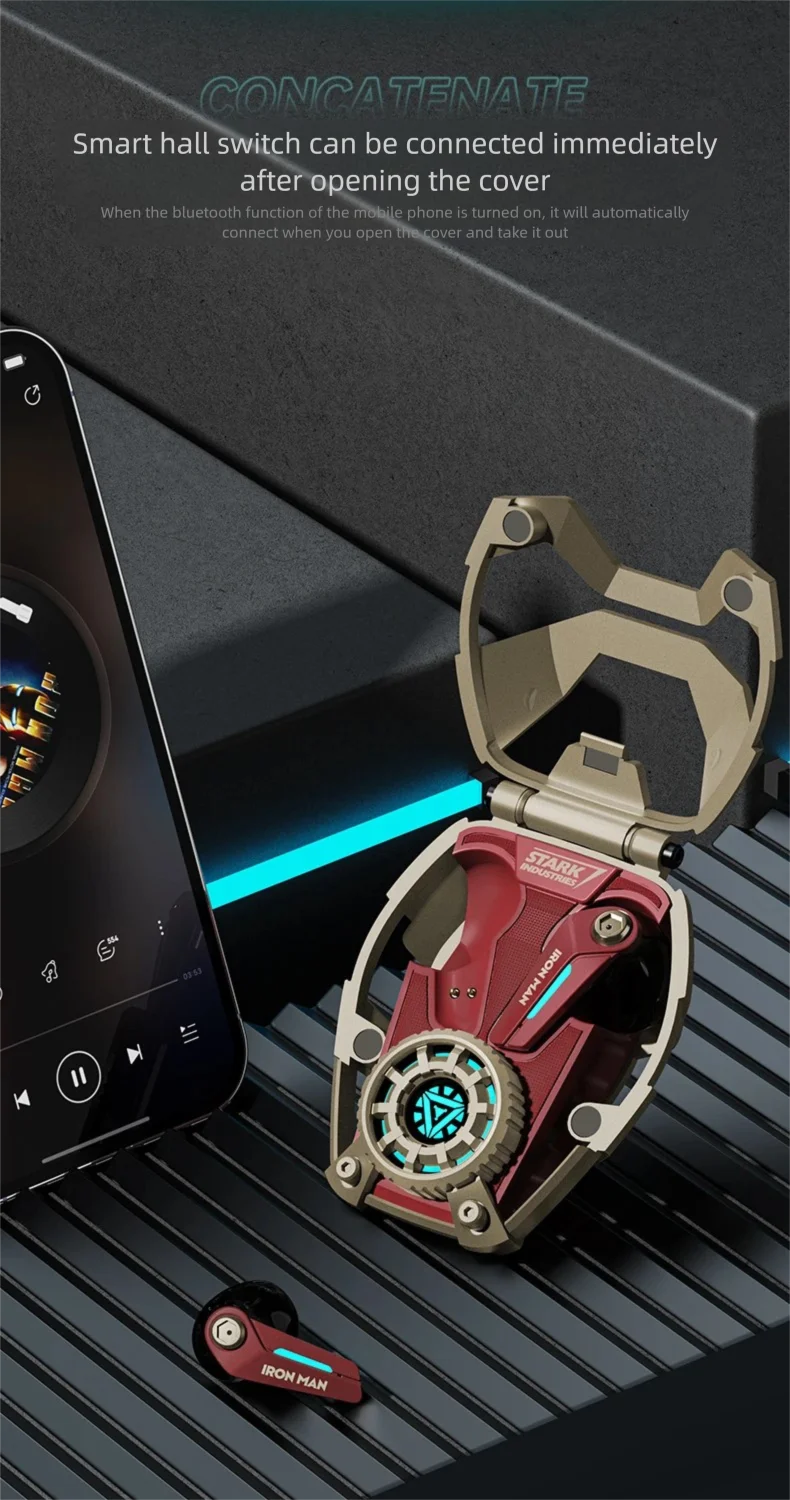 MARVEL Collaboration Bluetooth Headphones ANC Active Noice Cancellation Bluettoth Wireless Earphones Sports Gaming Gift Iron Man
