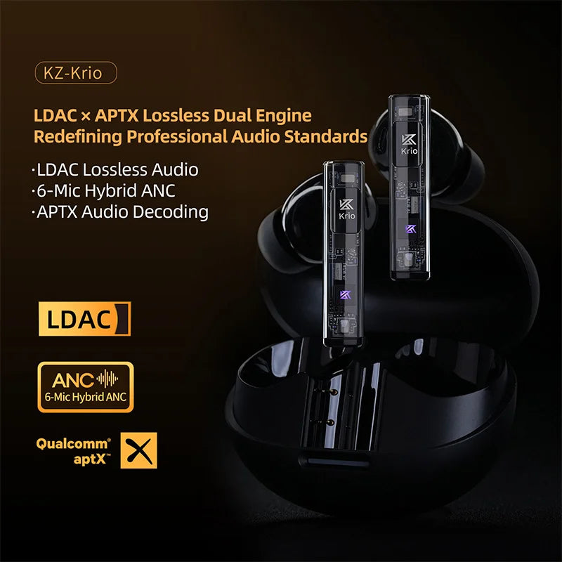 KZ Krio TWS Lossless headphones Sound quality Dual motor Redefines Professional-grade audio Bluetooth 5.3 headphones