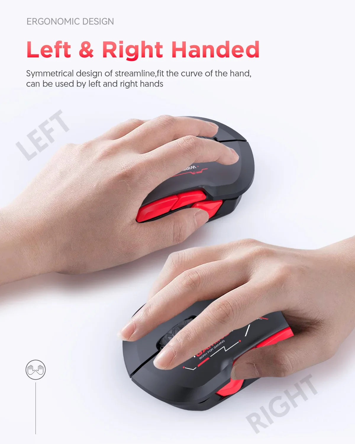 MKESPN W12 10-button Macro Gaming Mouse Both Hand Wireless Bluetooth Multi-channel Tri-mode Large RGB Ergonomic Ambidextrous