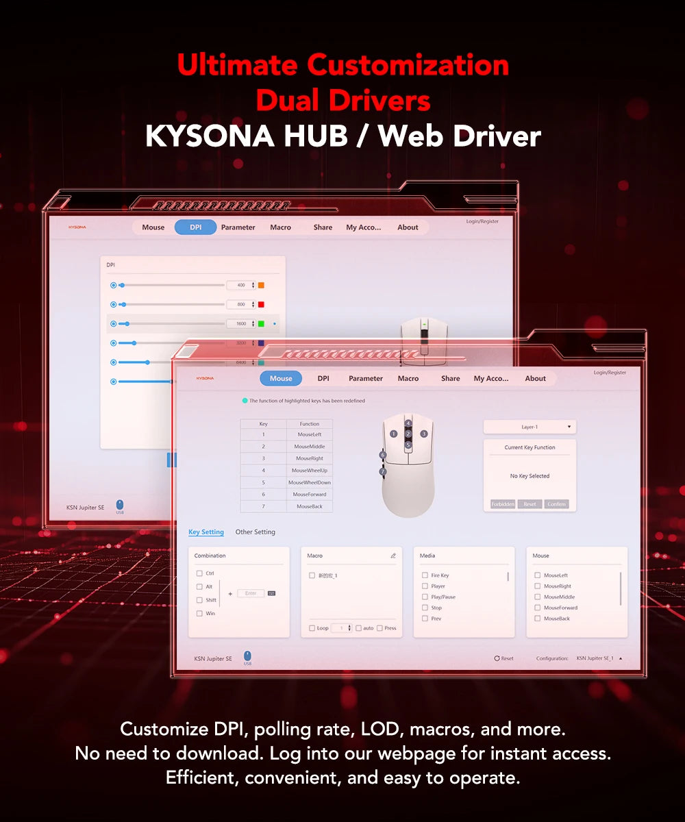 Kysona Jupiter Wireless Mouse PAW3395 Sensor 26000DPI Light Weight 49g 8khz Bluetooth Rechargeable Game Mouse For PC Laptop Gift