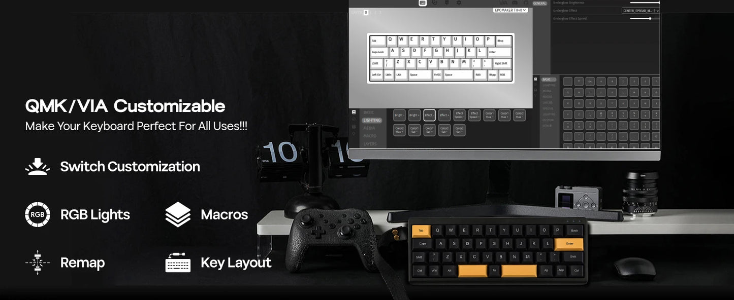 EPOMAKER TH40 QMK/VIA Ultra-Compact 40% Layout Hot-Swap Gasket-mounted Type-C Wired/Bluetooth/2.4G Wireless Mechanical Keyboard