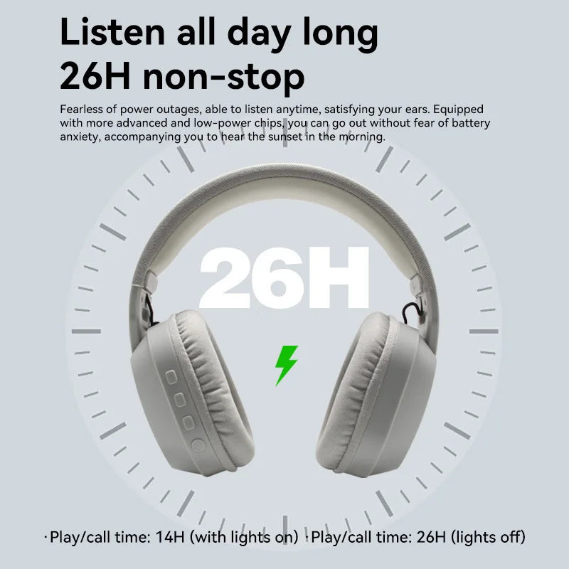 B500 Over Ear Headset Bluetooth5.4 Wireless Stereo Gaming Earphone Built-in Mic RGB Light Low Latency Headphone For PC