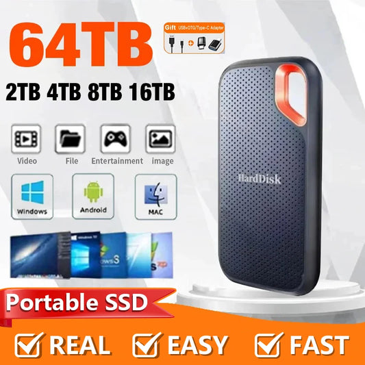 Real Portable SSD High Speed 128TB 256TB External Hard Drive 1TB Hard Disk USB 3.1 Type-C Original Storage Device for Laptop/PC
