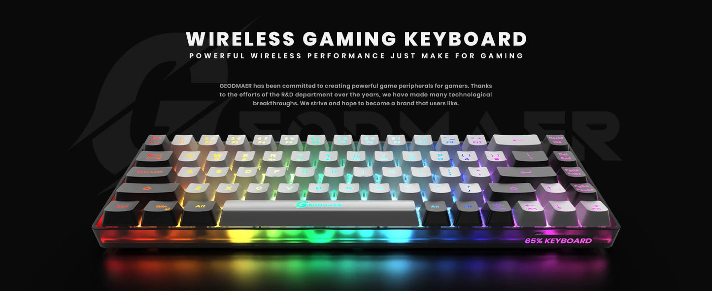 GEODMAER Wireless Gaming Keyboard Rechargeable Backlit Gaming Keyboard 68 Keys Membrane Keyboard for PC English/Spanish Layout