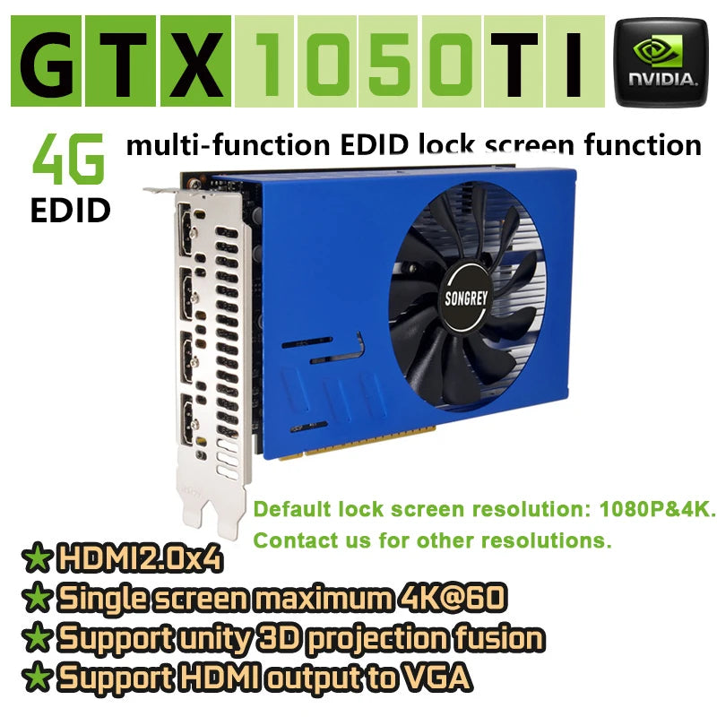 SONGREY GTX1660S 1050 1050Ti 750 750Ti Multi-monitors Graphics Card,2/4/6GB 4HDMI GDDR5 4K Video Card Screen Splicing