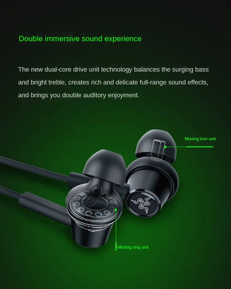 Razer HAMMERHEAD DUO Dual-core In-ear Gaming Earphones Stereo Music Sports Headset 3.5mm Wired Earbuds with Microphone Headphone