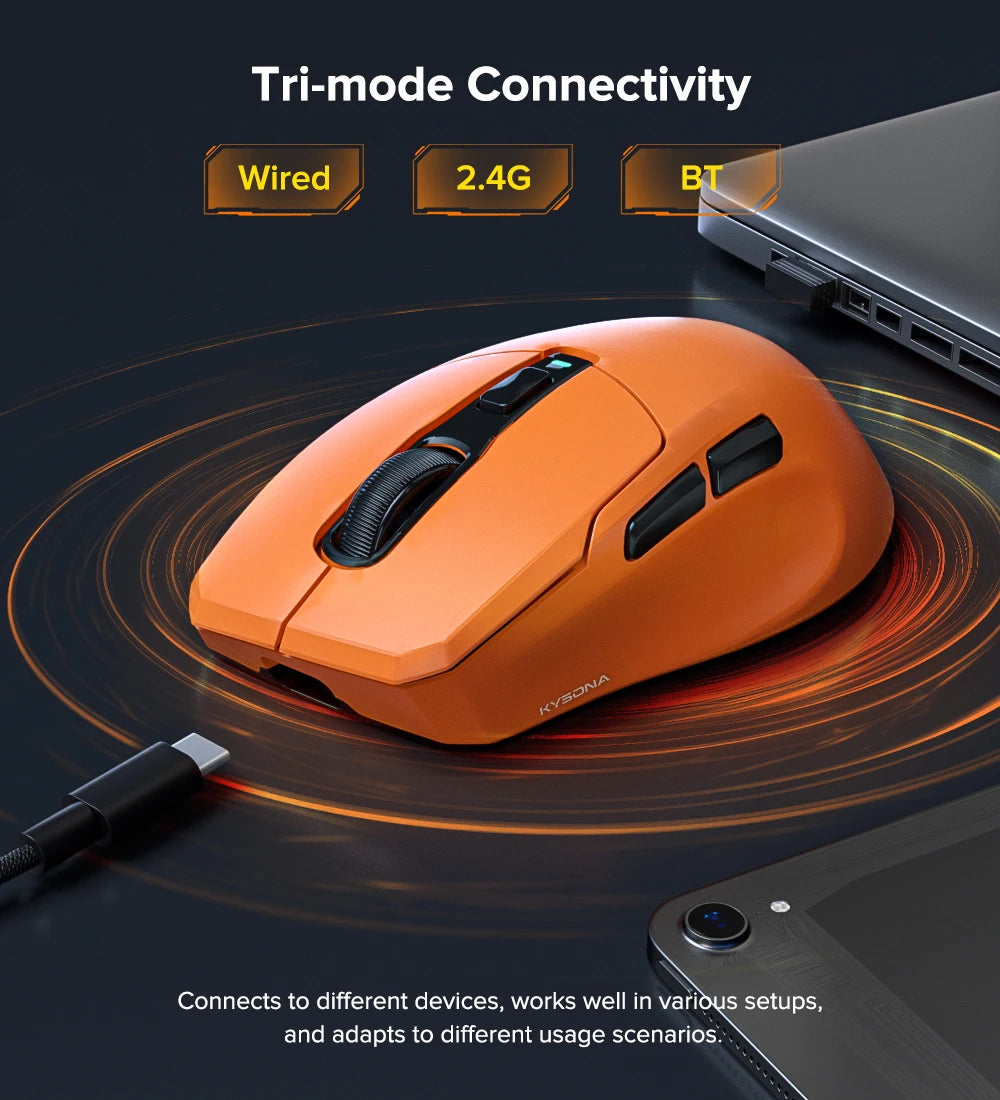 KYSONA Uranus PRO Wireless Gaming Mouse 8K Polling Rate PAW3395 Optical Sensor 26k DPI 54g Ultra-Lightweight Tri-Mode Connection