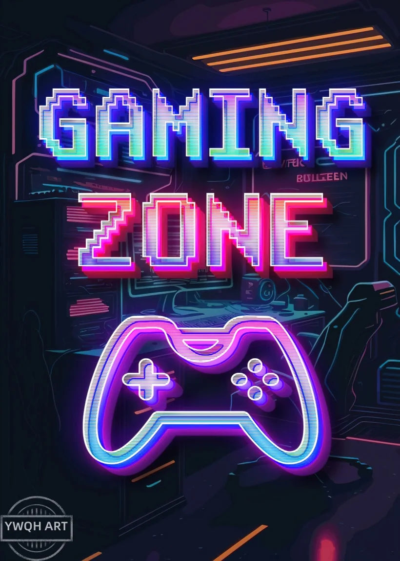 Neon Eat Sleep Game Repeat Word Poster Gamer Logic Canvas Painting Wall Art Home Decor Gaming Zone Picture Boys Gamer Room Gift