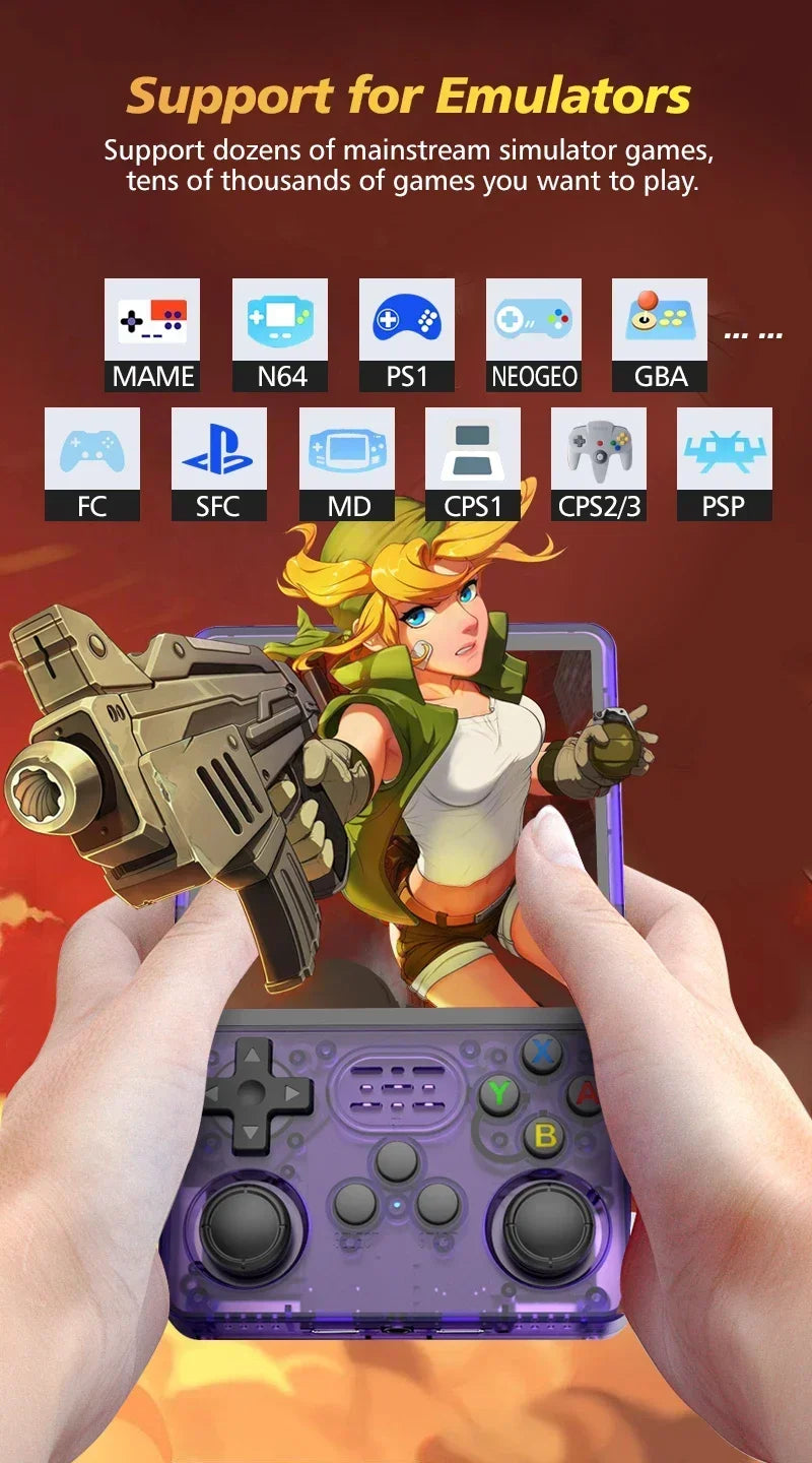 【Hot Sale】4" IPS Retro Handheld Game Console R36Plus, Dual-RAM 1G Chip, ARKOS 2.0 for 15,000+ Games, Portable Gaming for PSP/N64