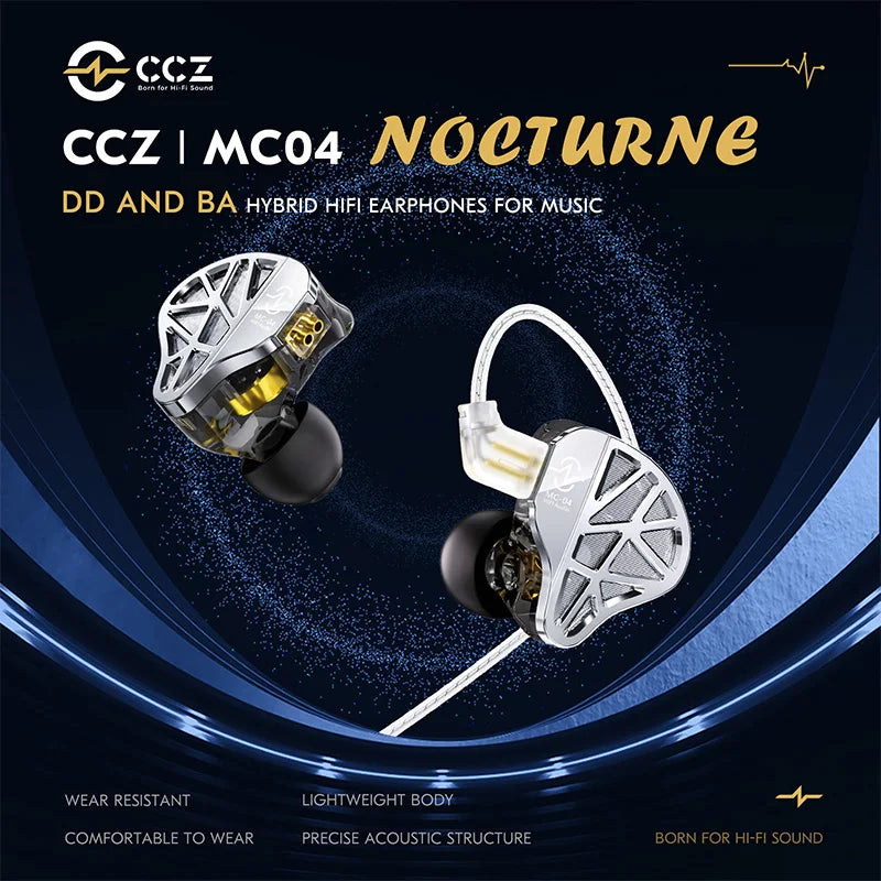 In-Ear HiFi Earphones CCZ MC04 DD&BA Hybrid Wired Headphones Stereo Bass Gaming Headsets Monitor Detachable 0.78mm 2Pin Cable