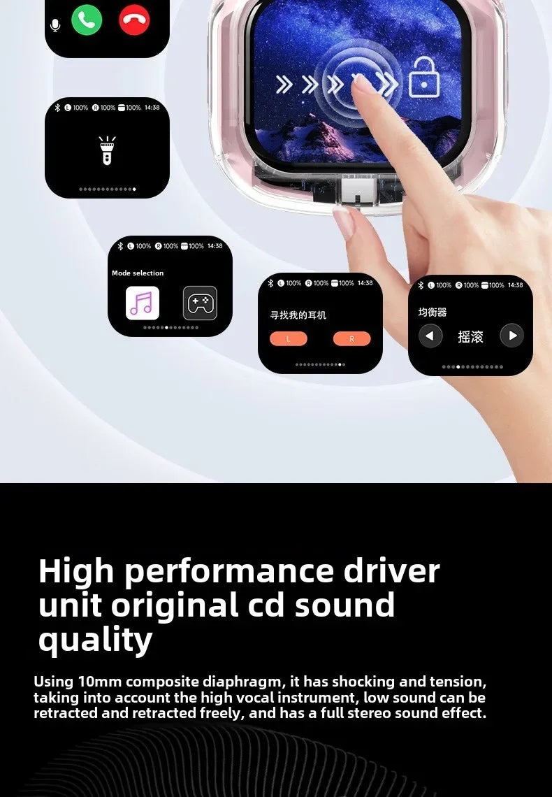 Wireless Bluetooth-compatible Earphones Intelligent Touch Color LCD Screen TWS Earbuds HIFI Noise Reduction Stereo Earphones