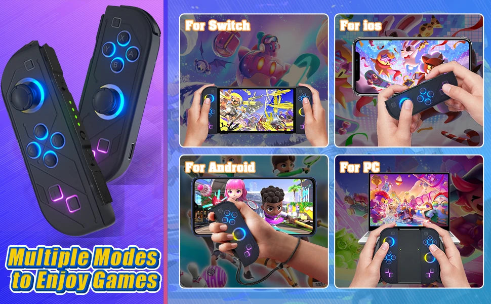 Gamepad Controller Joy Pad For Nintendo Switch/Led Lite/Pc Joystick Wireless Rgb Grip Support Wake-Up And Turbo Function 6 Axis