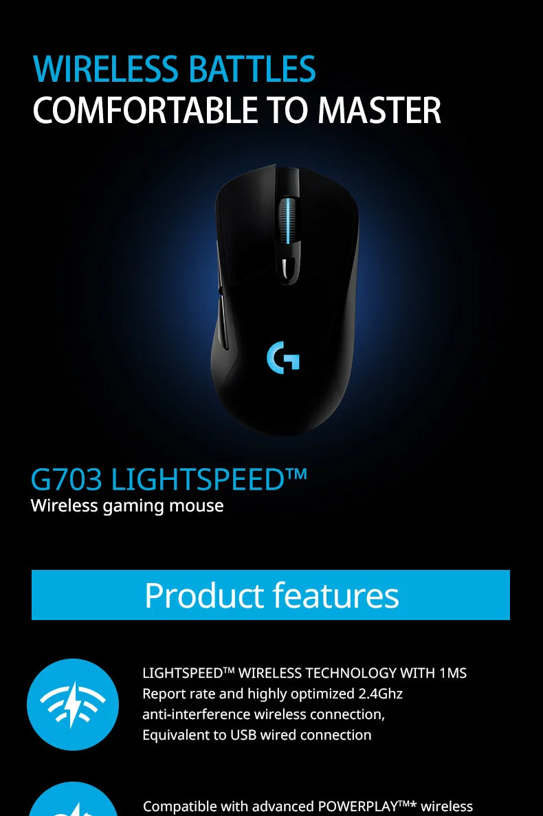 Logitech G703hero Esports Eat Chicken Macro RGB Backlit Computer Game Lol/cf Wireless Charging Mouse