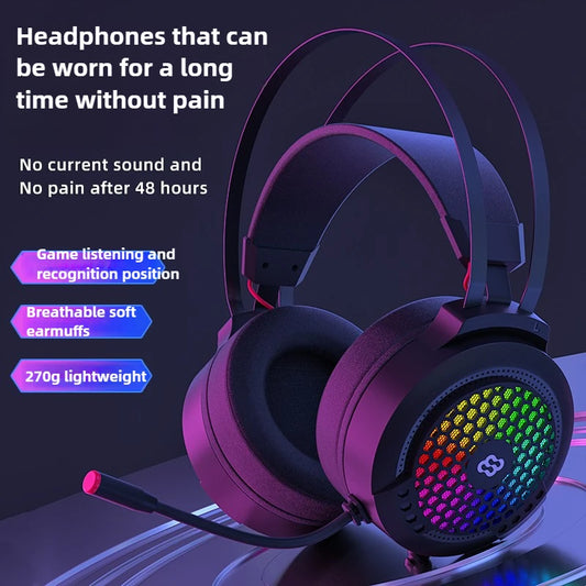 Wauer E21 Gaming Headset 7.1 Stereo SVirtual Surround Bass Earphone Headphone with Mic LED Light for Computer PC Gamer Foldable