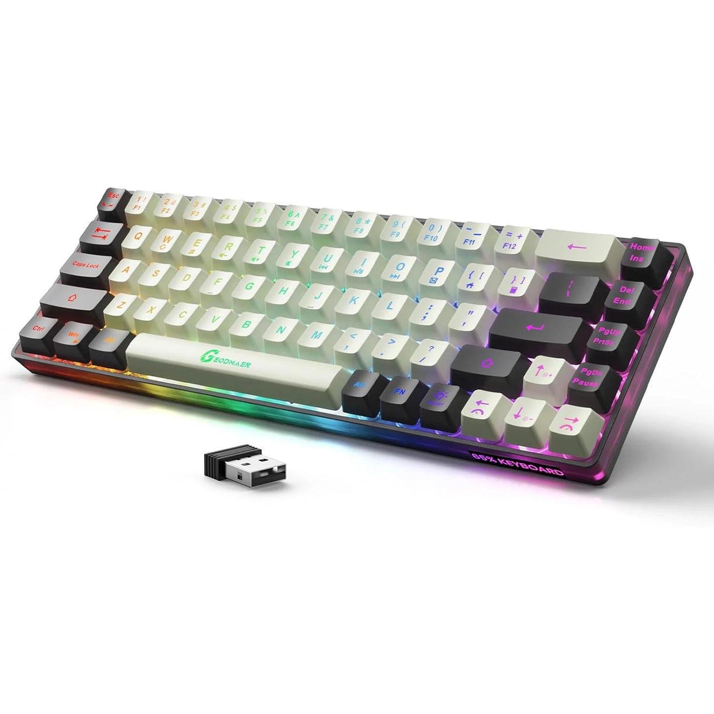GEODMAER Wireless Gaming Keyboard Rechargeable Backlit Gaming Keyboard 68 Keys Membrane Keyboard for PC English/Spanish Layout