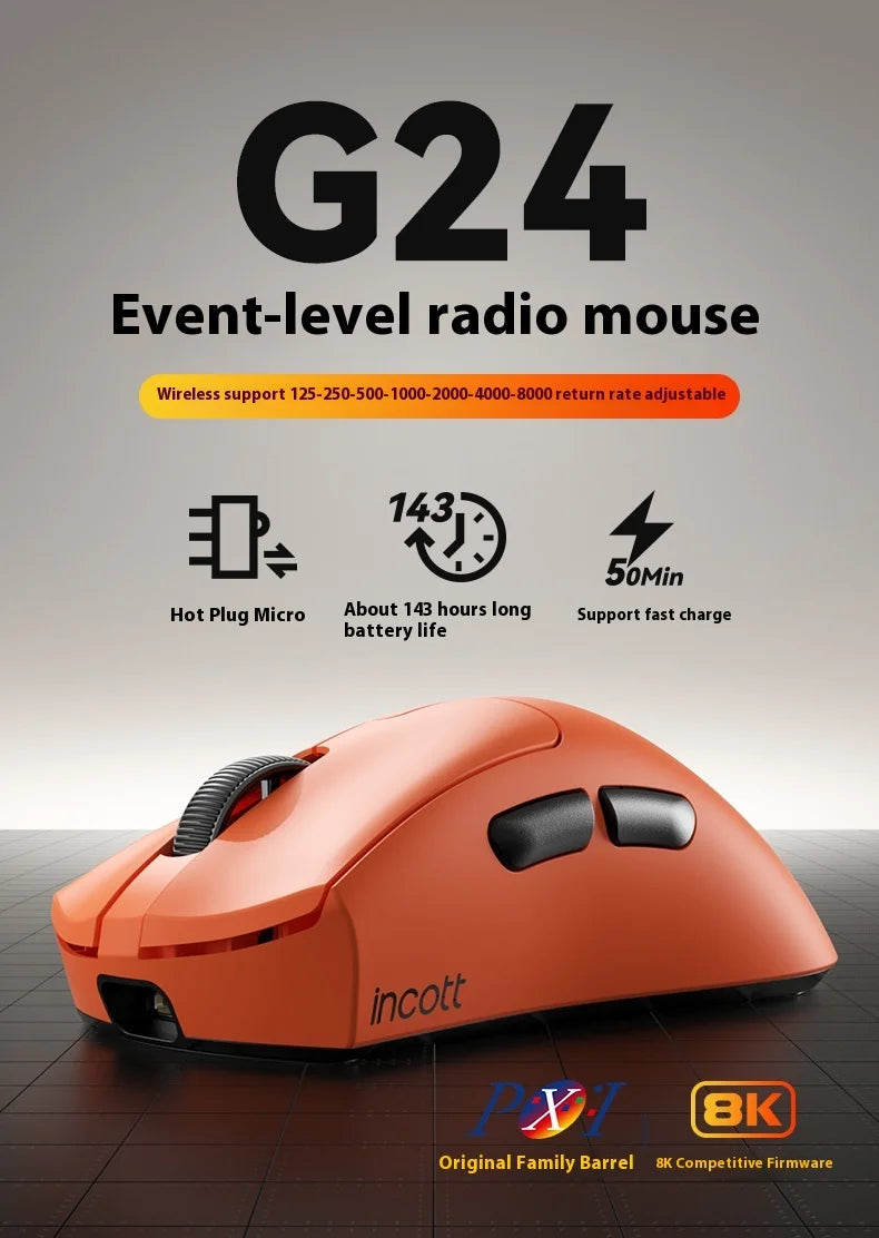 New Original Incott G24 Pro Wireless Mouse Dual Mode 8k Paw3950 Sensor Fast Charge Wireless Gaming Mouse Custom  Mice Pc Gamer G