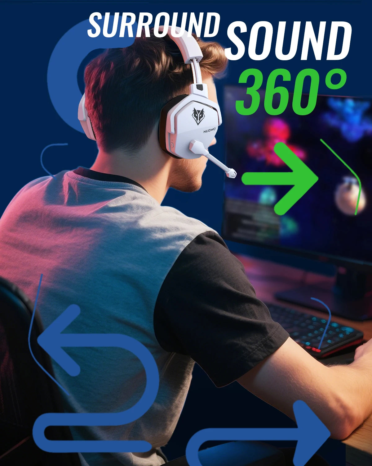 NUBWO G06 Pro Wireless Headsets Gamer with Charging Station for Headset and PS5 Controller Gaming Headphones Long Battery Life