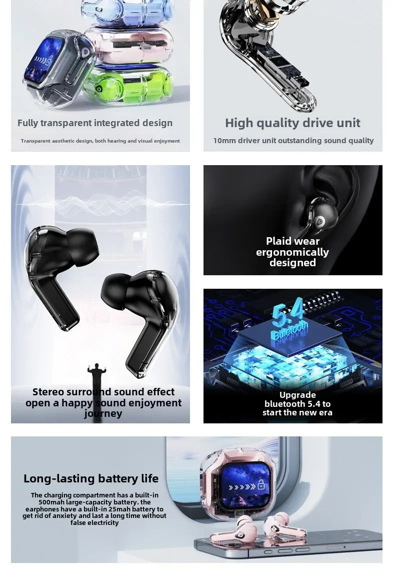 Wireless Bluetooth-compatible Earphones Intelligent Touch Color LCD Screen TWS Earbuds HIFI Noise Reduction Stereo Earphones