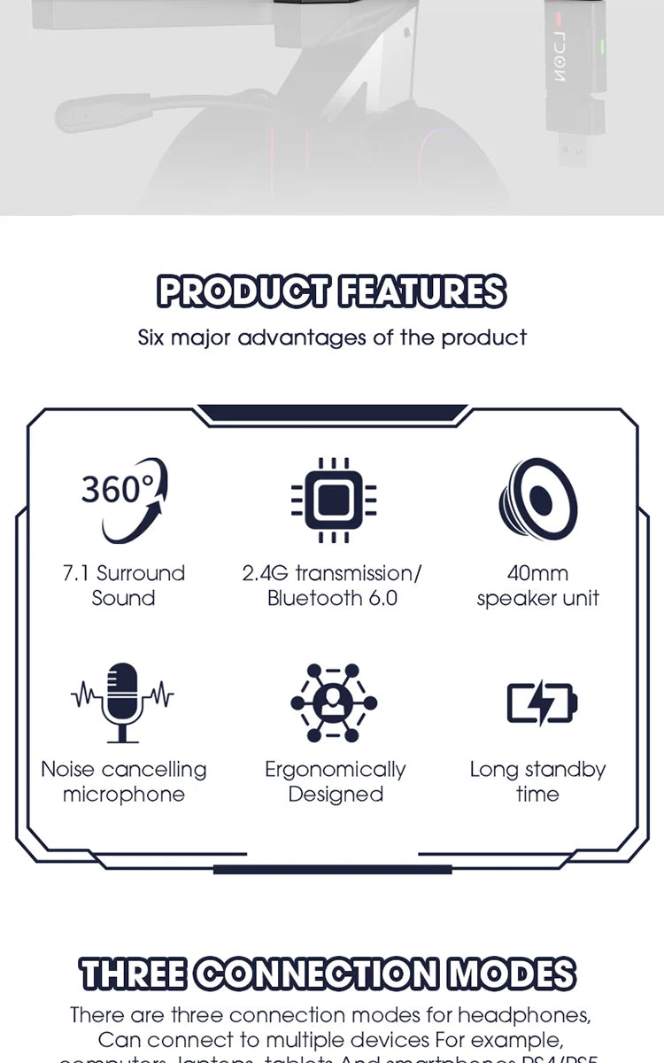 LDON F05Gaming Headset with RGB Noise Canceling Microphone 7.1 Surround Sound  for PS5 PS4 One PC Laptop Mac Computer PC
