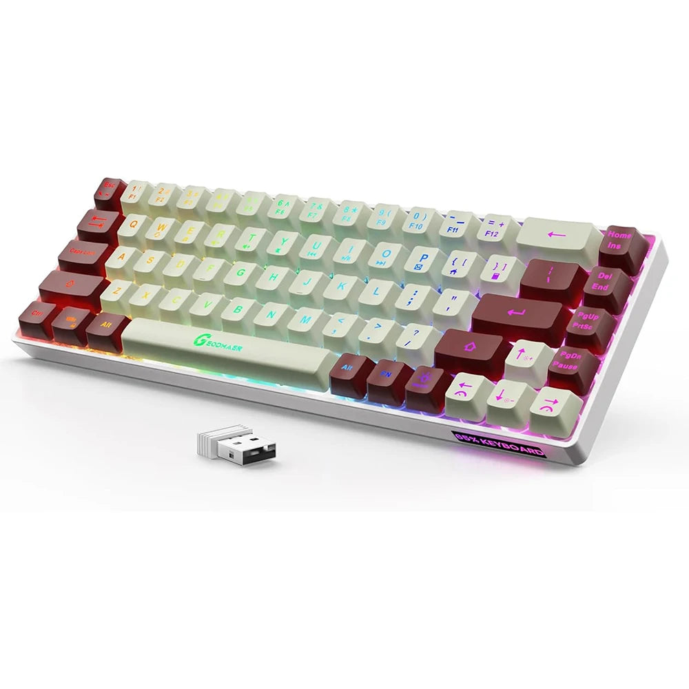GEODMAER Wireless Gaming Keyboard Rechargeable Backlit Gaming Keyboard 68 Keys Membrane Keyboard for PC English/Spanish Layout