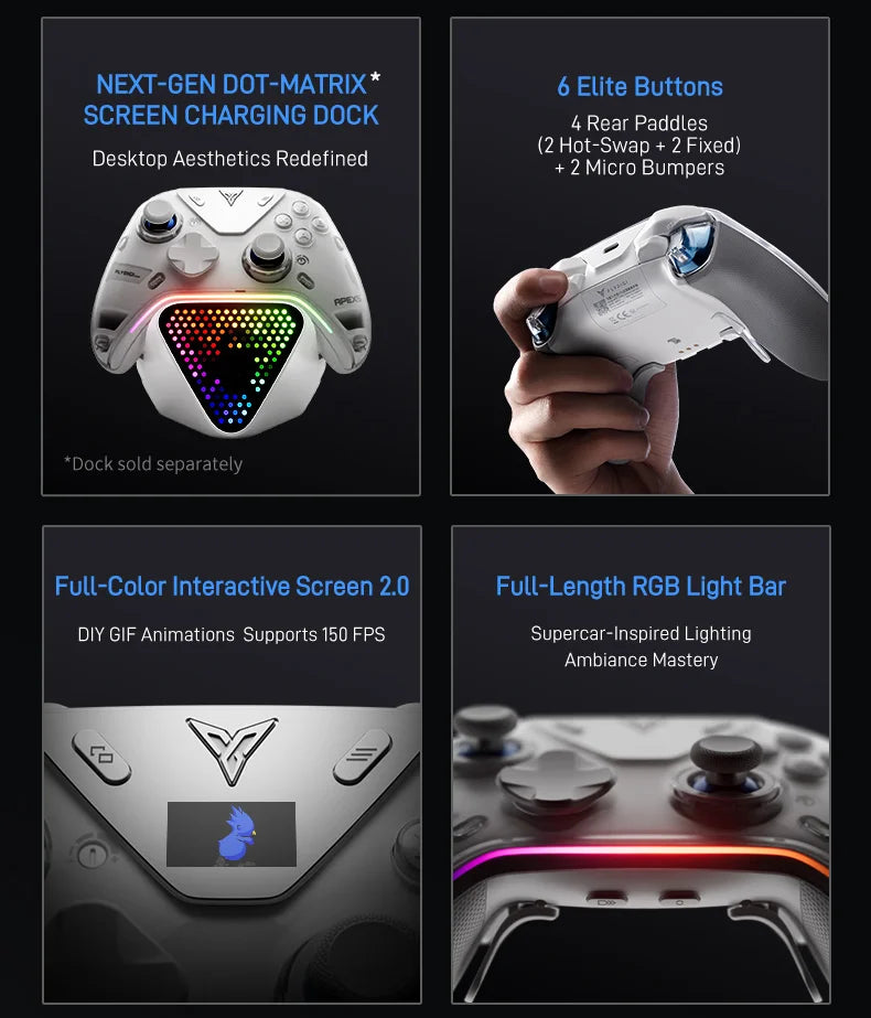 Flydigi apex 5 controller gamepad wireless gamepad for pc /Switch/Phone/TV/tablet computer,charging dock with Cool RGB screen
