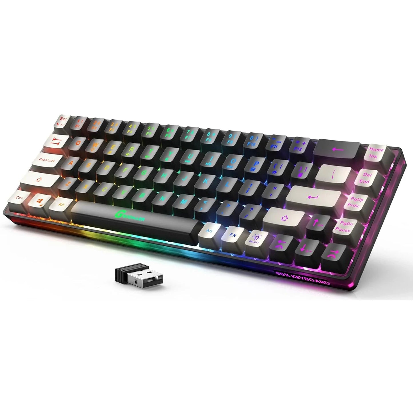 GEODMAER Wireless Gaming Keyboard Rechargeable Backlit Gaming Keyboard 68 Keys Membrane Keyboard for PC English/Spanish Layout