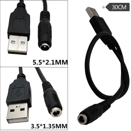 DC Round Hole Needle 3.5 * 1.35mm/5.5 * 2.1mm Female Socket To USB Male Mobile Phone Power Adapter Cable 0.3M
