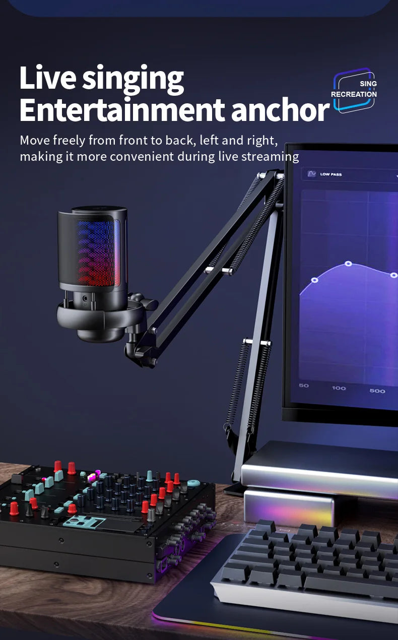 ME6S USB Condenser Gaming Professional Podcast Microphone Studio Recording Microphone Ampliant RGB Gaming Microphone